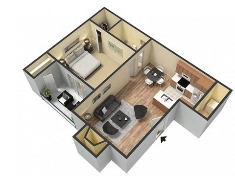 Floor plan for 1 bed, 1 bath, 703 sqft